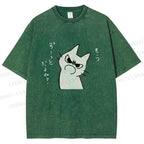 Unisex Query Cat Printed Washed Tee