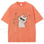 Unisex Query Cat Printed Washed Tee