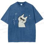 Unisex Query Cat Printed Washed Tee