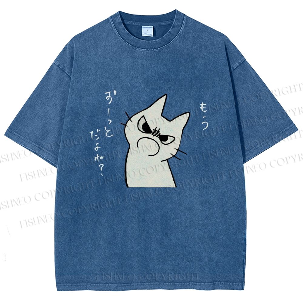 Unisex Query Cat Printed Washed Tee