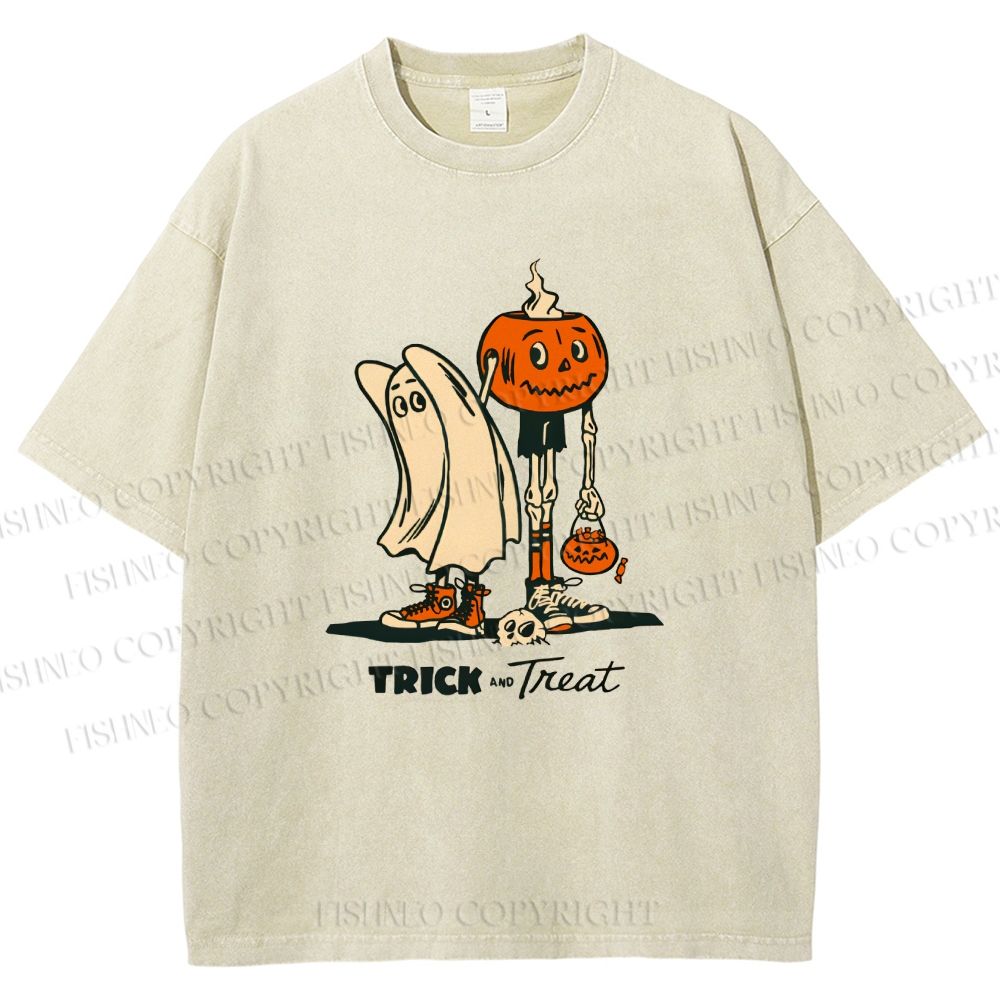 Unisex Trick And Treat Printed Washed Tee