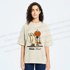 Unisex Trick And Treat Printed Washed Tee
