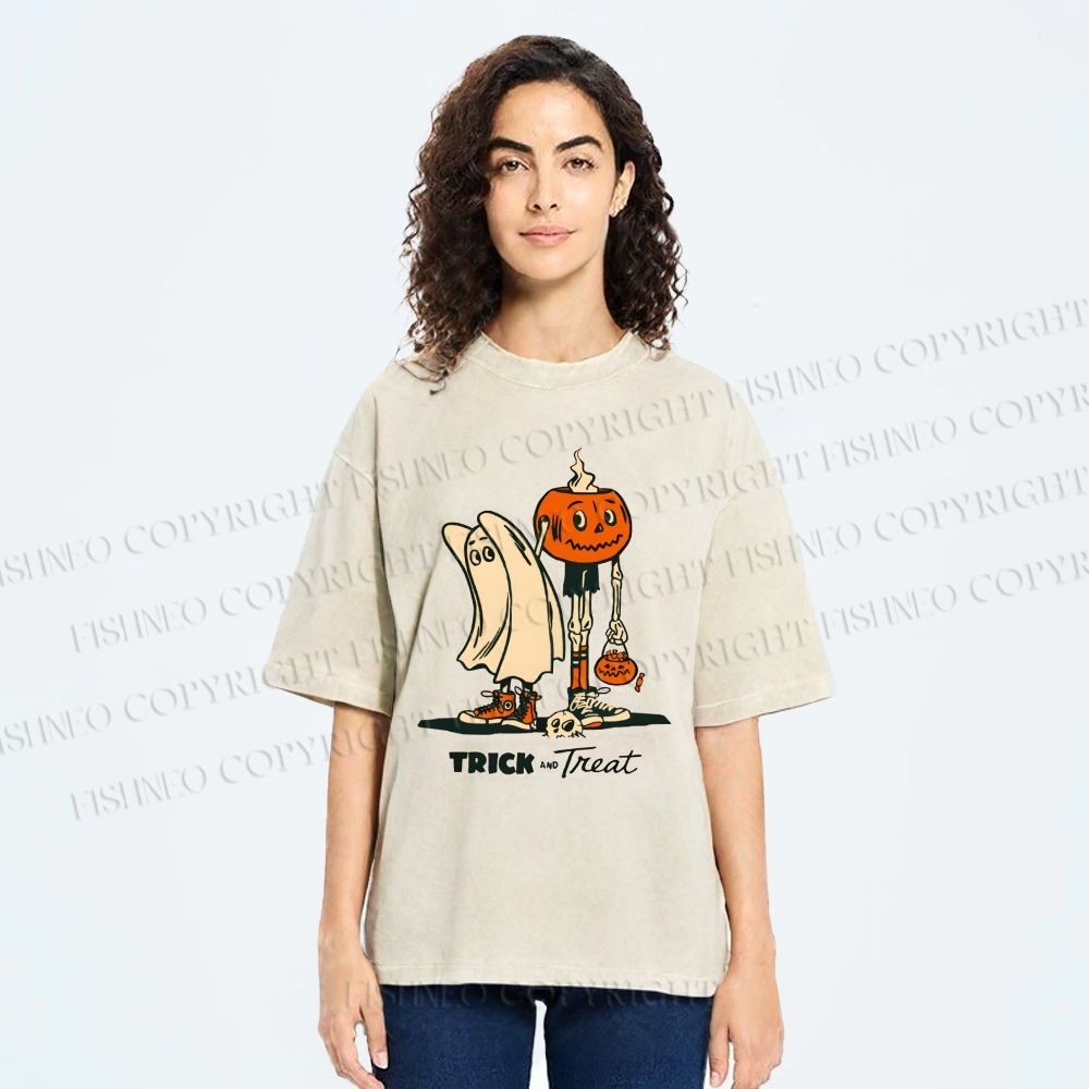 Unisex Trick And Treat Printed Washed Tee