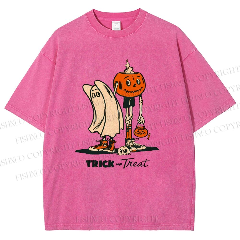 Unisex Trick And Treat Printed Washed Tee