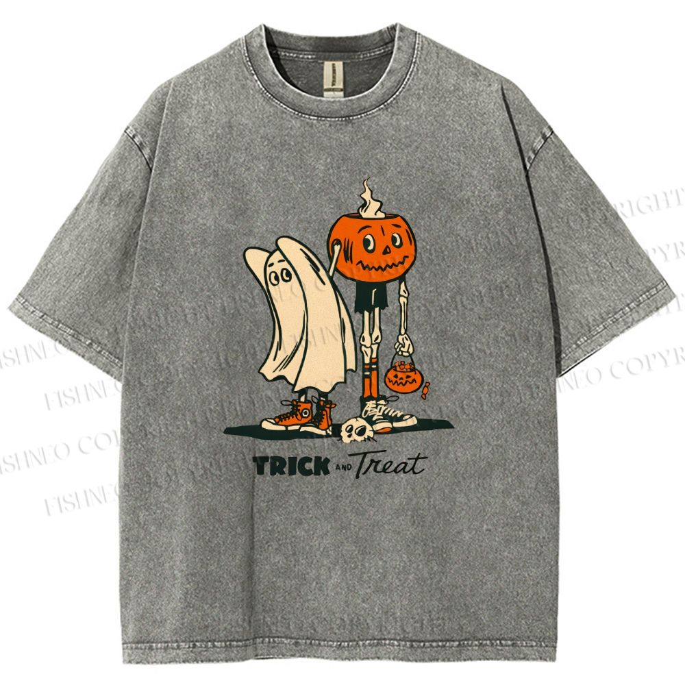 Unisex Trick And Treat Printed Washed Tee
