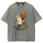 Unisex Trick And Treat Printed Washed Tee