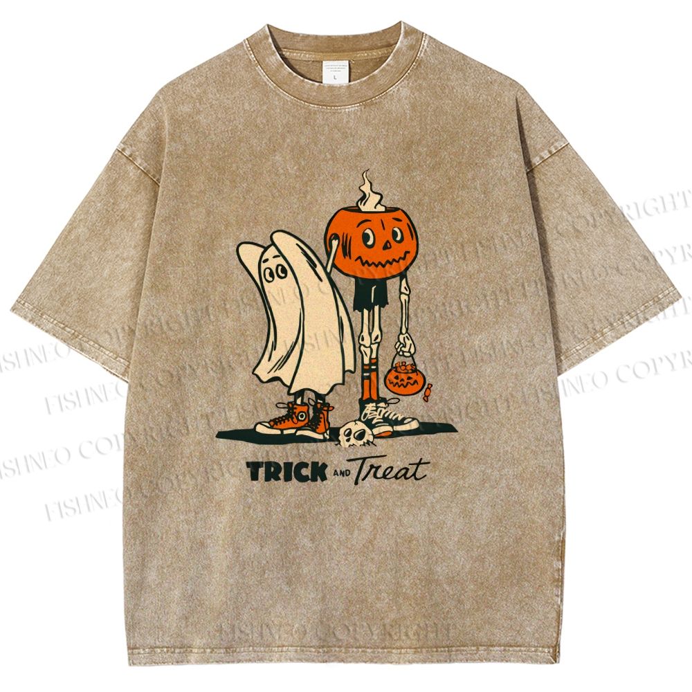 Unisex Trick And Treat Printed Washed Tee
