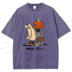 Unisex Trick And Treat Printed Washed Tee