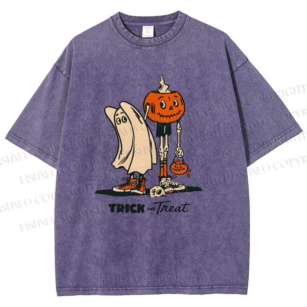 Unisex Trick And Treat Printed Washed Tee