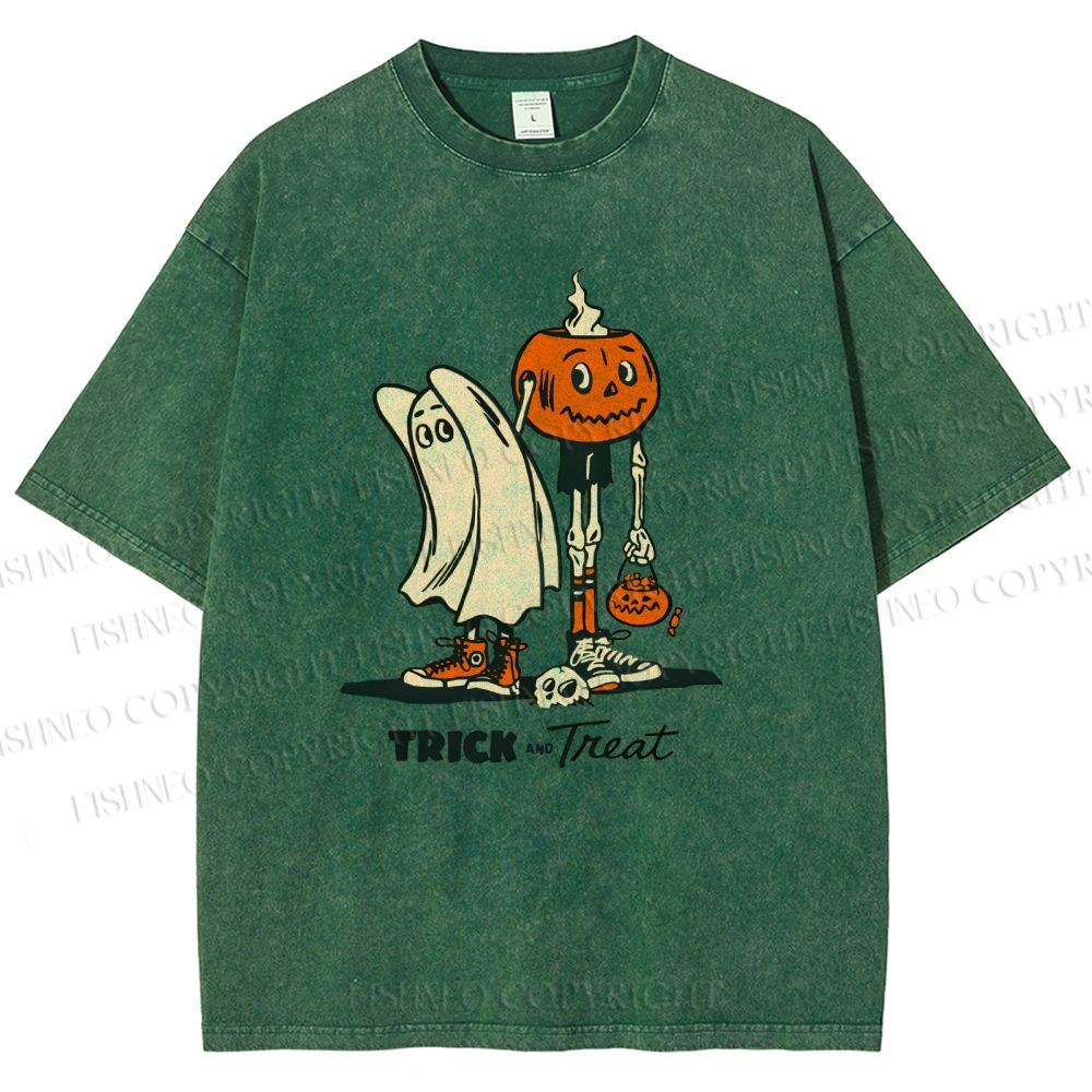 Unisex Trick And Treat Printed Washed Tee