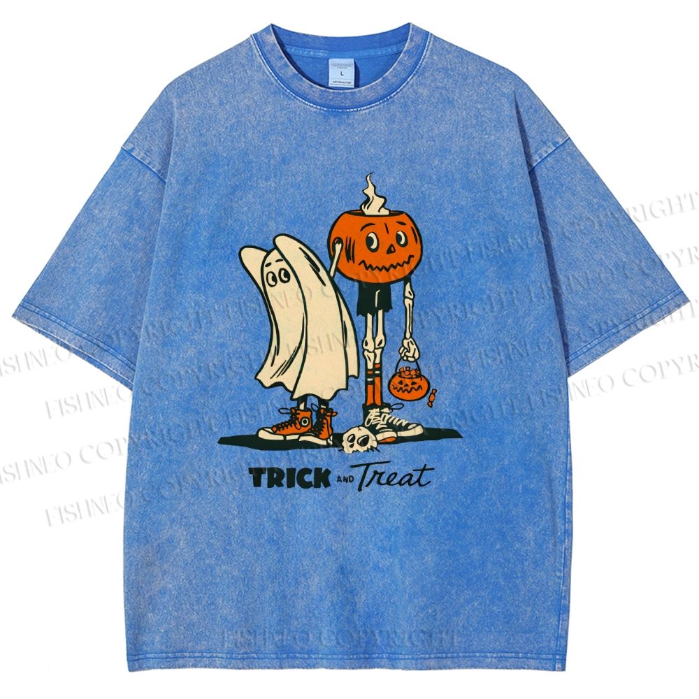 Unisex Trick And Treat Printed Washed Tee