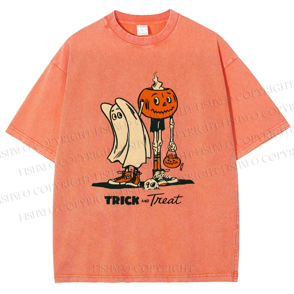Unisex Trick And Treat Printed Washed Tee