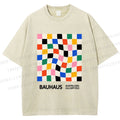 Unisex Bauhaus Colored Grids Printed Washed Tee