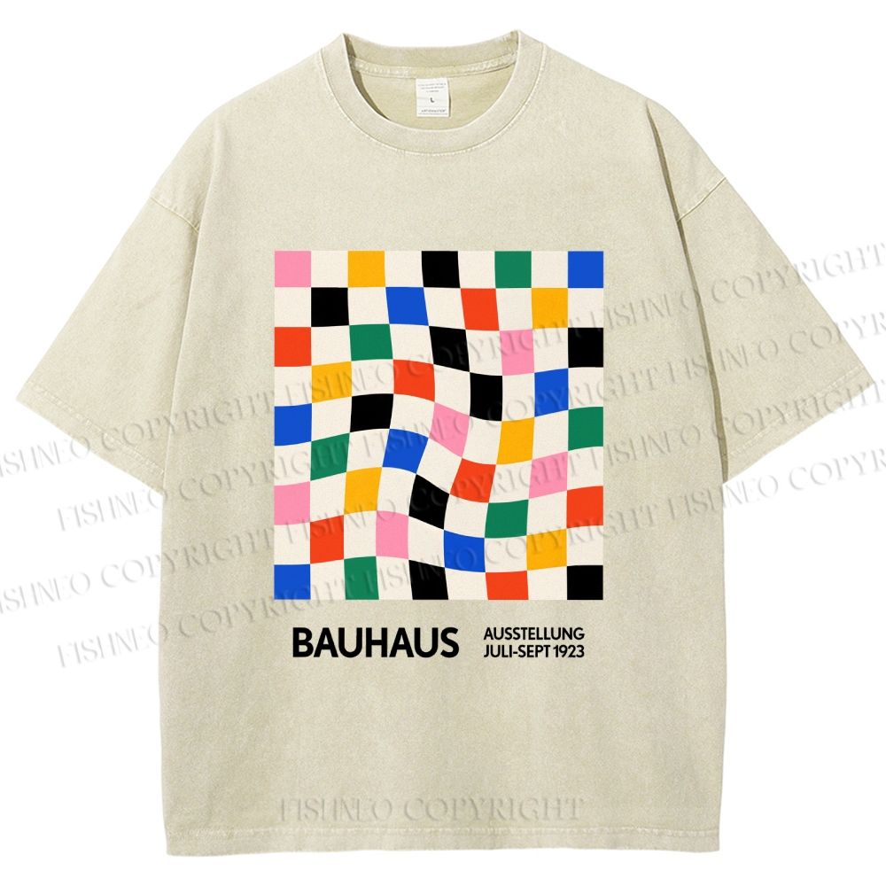 Unisex Bauhaus Colored Grids Printed Washed Tee
