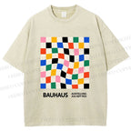 Unisex Bauhaus Colored Grids Printed Washed Tee