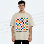 Unisex Bauhaus Colored Grids Printed Washed Tee