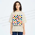 Unisex Bauhaus Colored Grids Printed Washed Tee