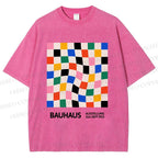Unisex Bauhaus Colored Grids Printed Washed Tee