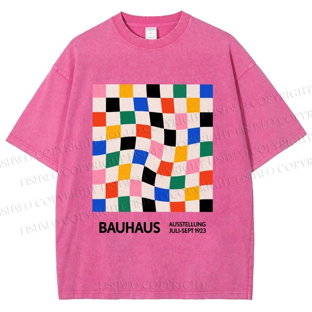 Unisex Bauhaus Colored Grids Printed Washed Tee