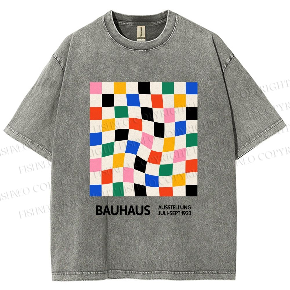 Unisex Bauhaus Colored Grids Printed Washed Tee