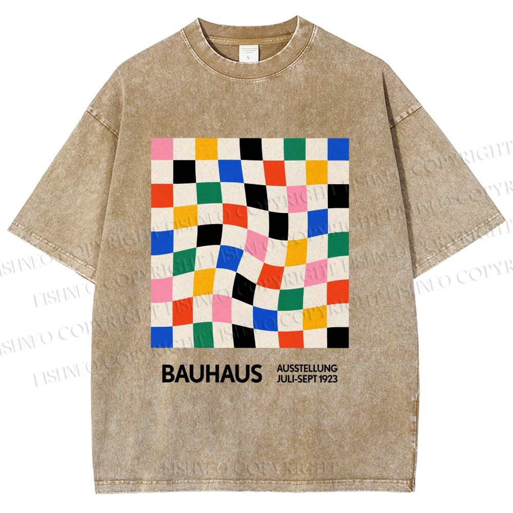 Unisex Bauhaus Colored Grids Printed Washed Tee