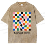 Unisex Bauhaus Colored Grids Printed Washed Tee
