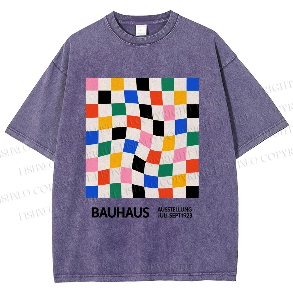 Unisex Bauhaus Colored Grids Printed Washed Tee