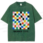 Unisex Bauhaus Colored Grids Printed Washed Tee