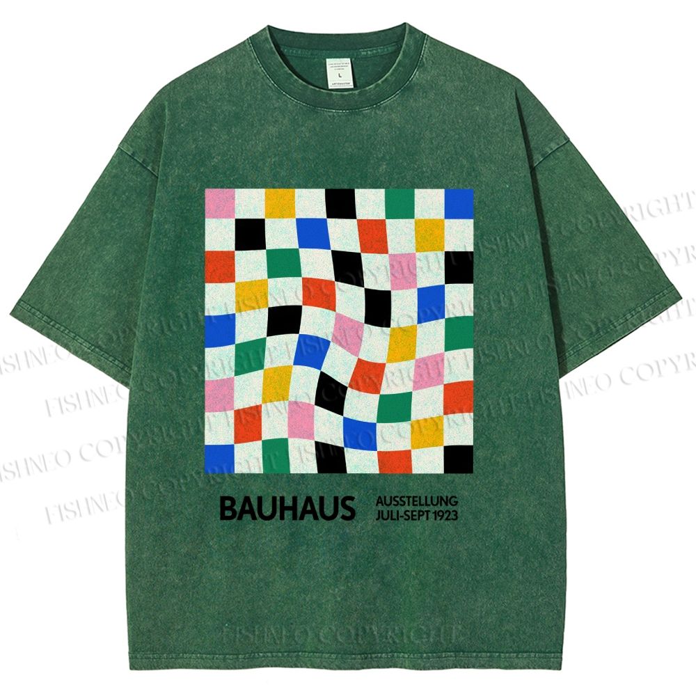 Unisex Bauhaus Colored Grids Printed Washed Tee
