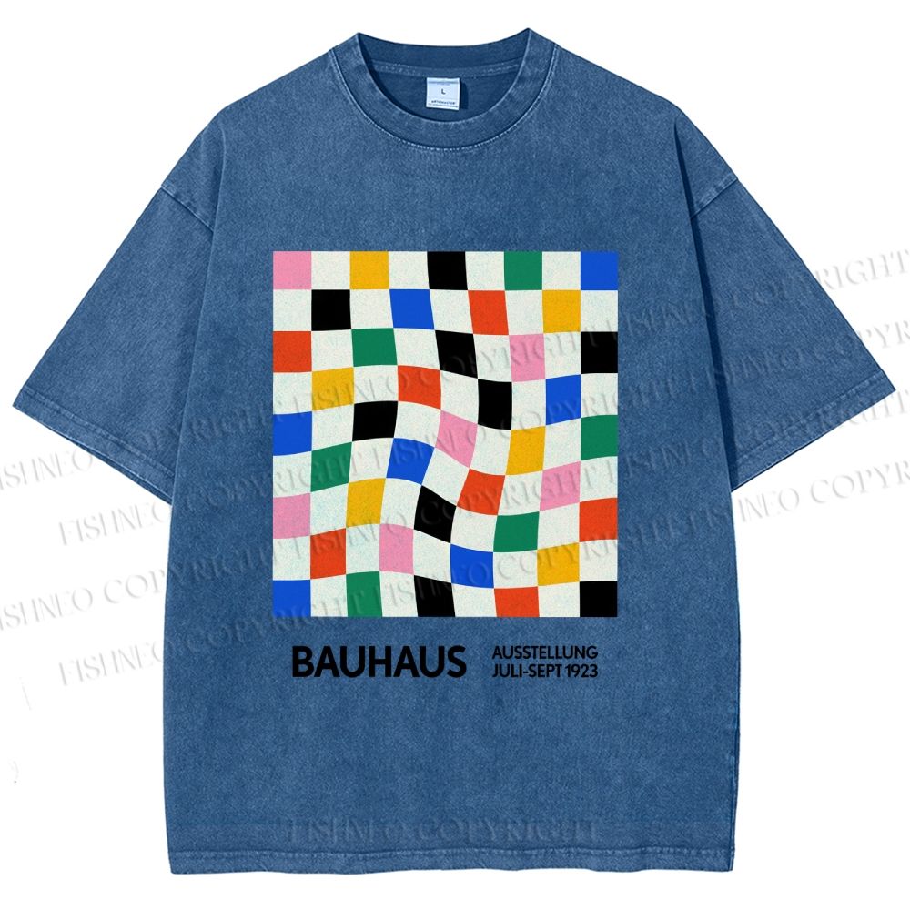 Unisex Bauhaus Colored Grids Printed Washed Tee