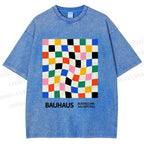 Unisex Bauhaus Colored Grids Printed Washed Tee