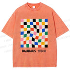 Unisex Bauhaus Colored Grids Printed Washed Tee