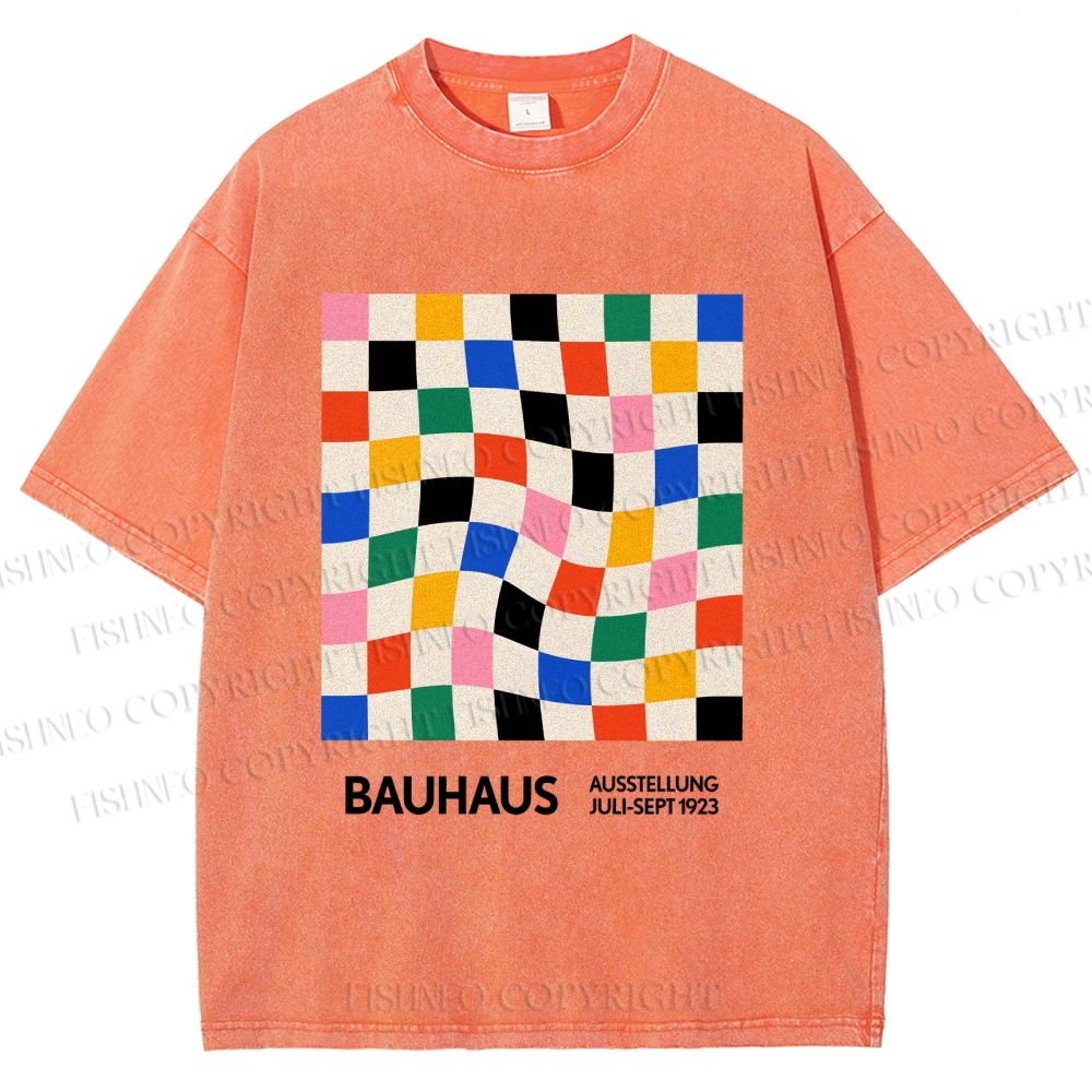 Unisex Bauhaus Colored Grids Printed Washed Tee