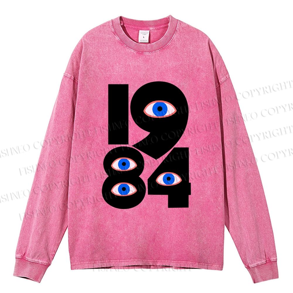 Unisex Casual Washed Art Eyes Printed Long Sleeve T-shirt