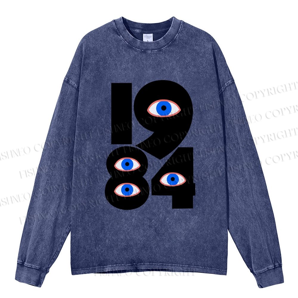 Unisex Casual Washed Art Eyes Printed Long Sleeve T-shirt