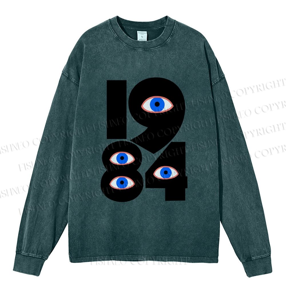 Unisex Casual Washed Art Eyes Printed Long Sleeve T-shirt