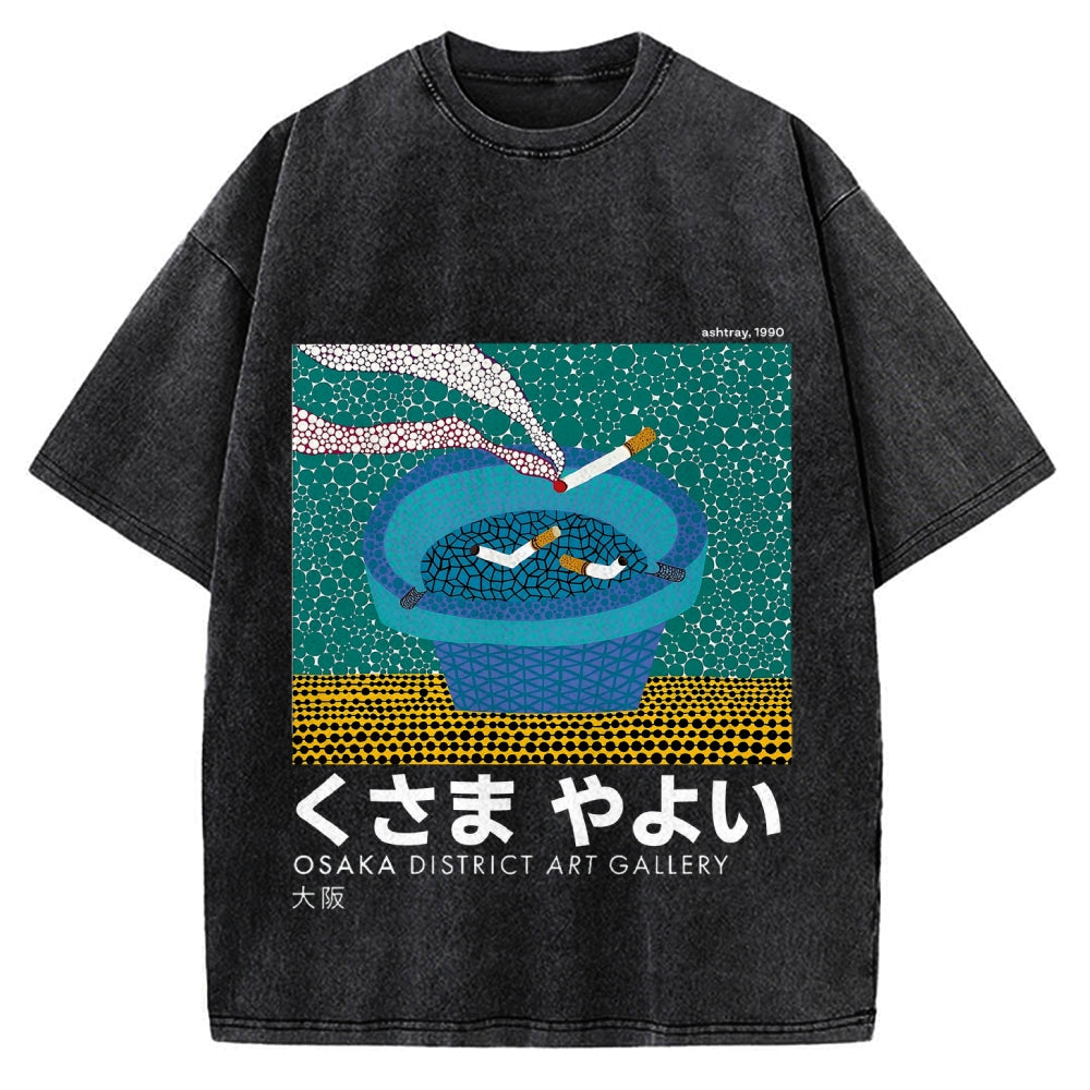 Japanese Polka Dot Art Cigarette Butts Vintage Washed T-shirt
