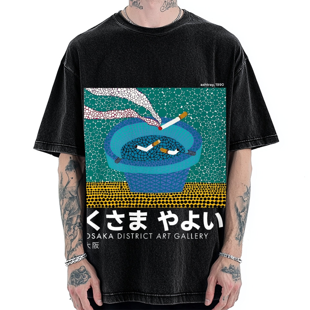 Japanese Polka Dot Art Cigarette Butts Vintage Washed T-shirt
