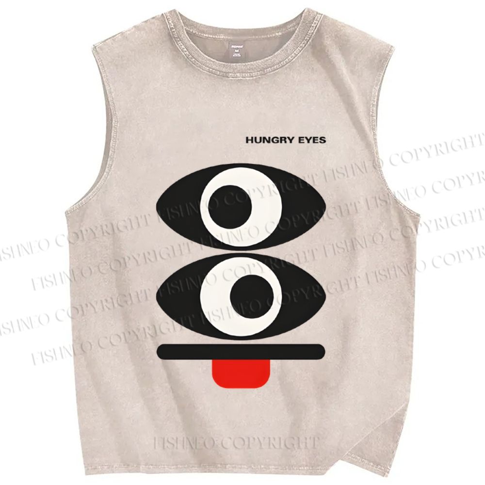 Unisex Geometric Art Eyes Printed Washed Tank Top