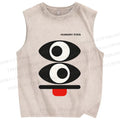 Unisex Geometric Art Eyes Printed Washed Tank Top