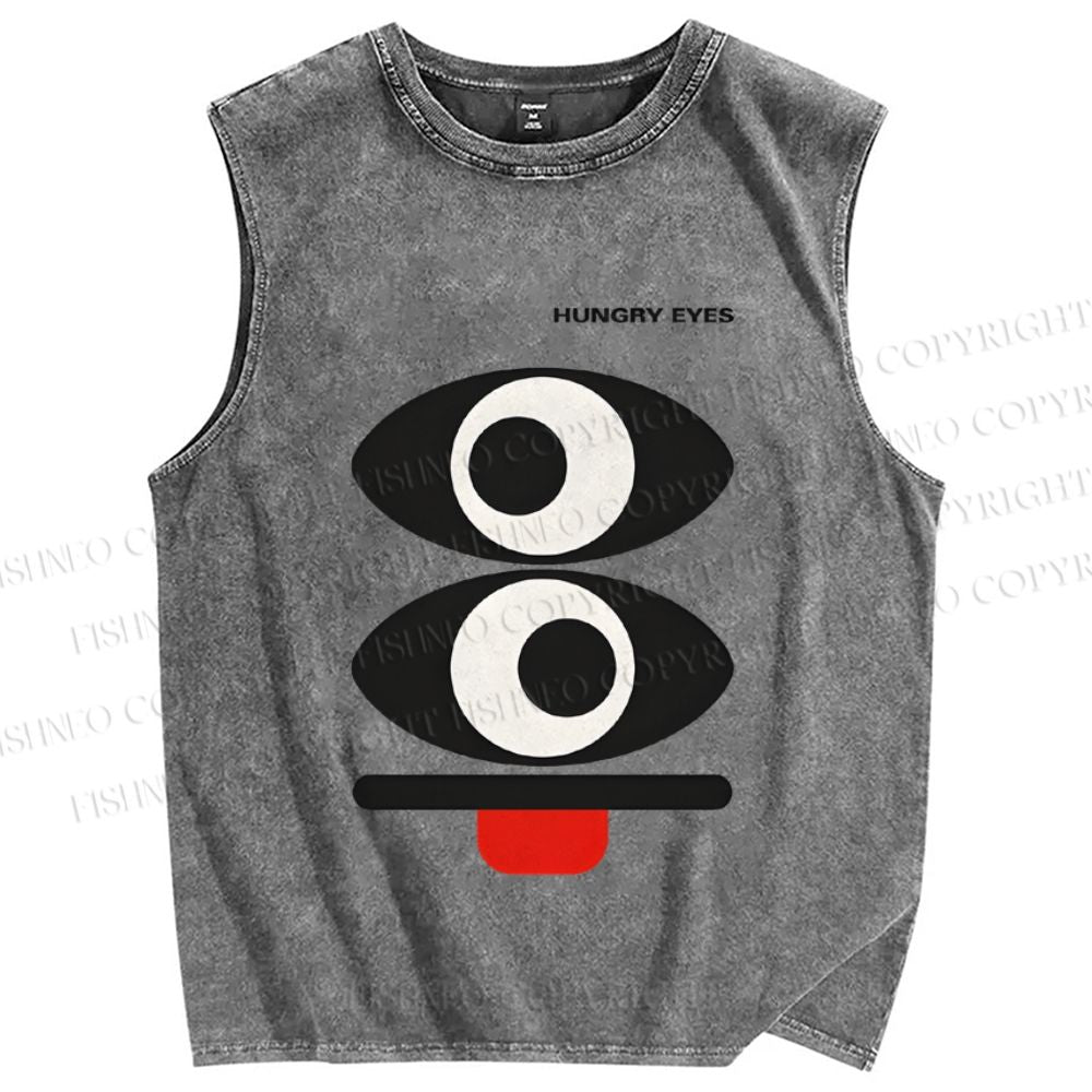 Unisex Geometric Art Eyes Printed Washed Tank Top