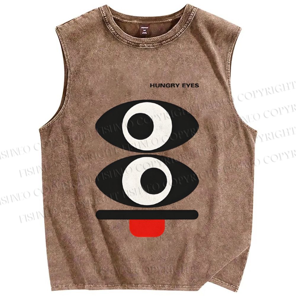 Unisex Geometric Art Eyes Printed Washed Tank Top