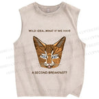 Unisex Cat Printed Washed Tank Top