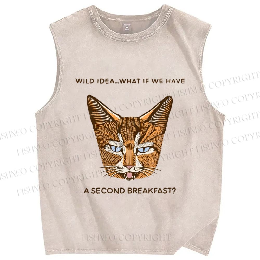 Unisex Cat Printed Washed Tank Top