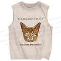 Unisex Cat Printed Washed Tank Top