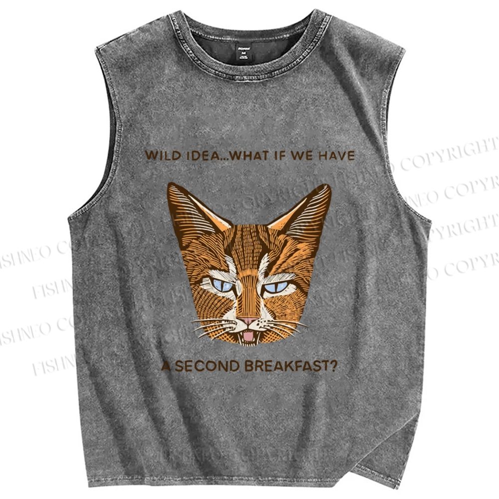 Unisex Cat Printed Washed Tank Top