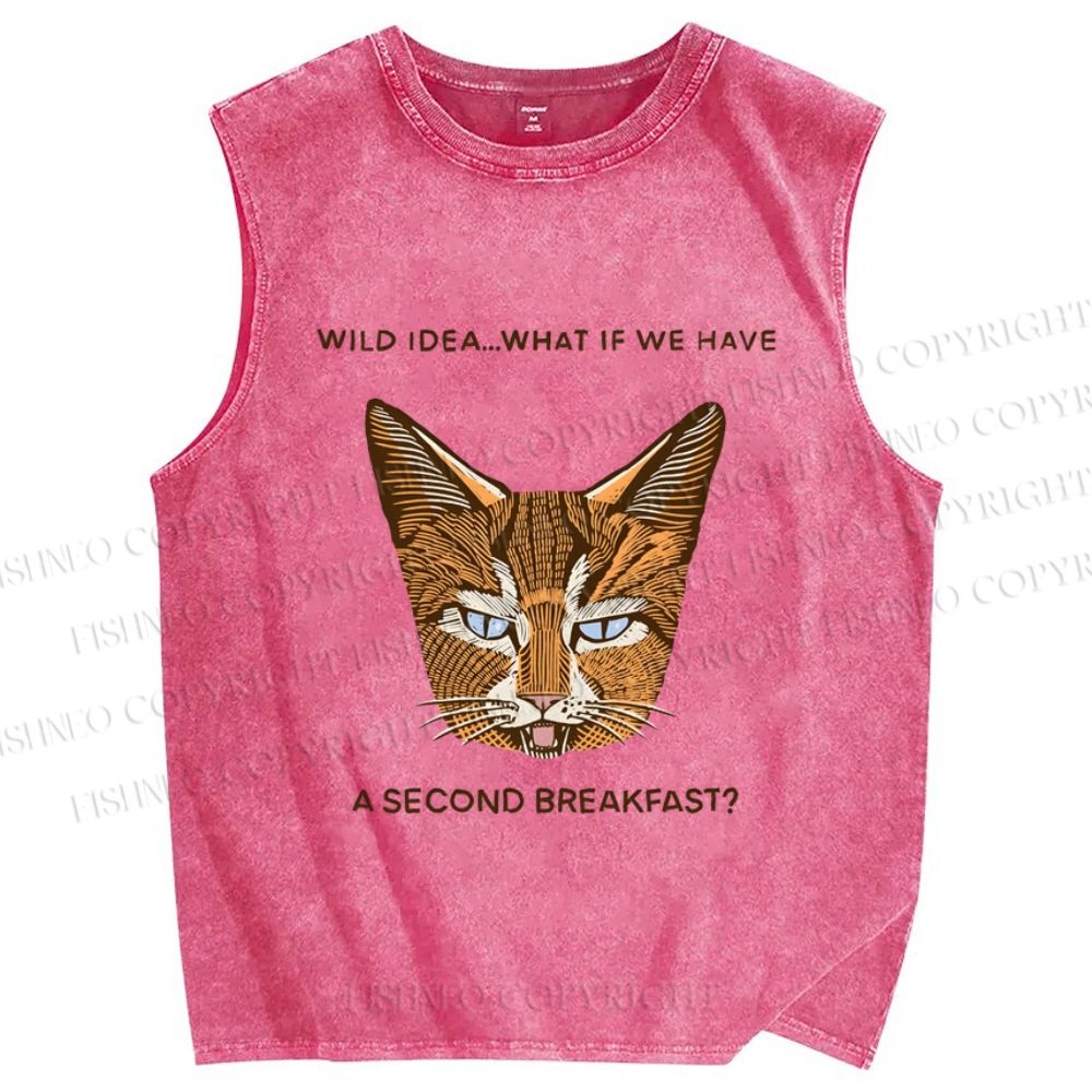 Unisex Cat Printed Washed Tank Top