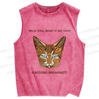 Unisex Cat Printed Washed Tank Top