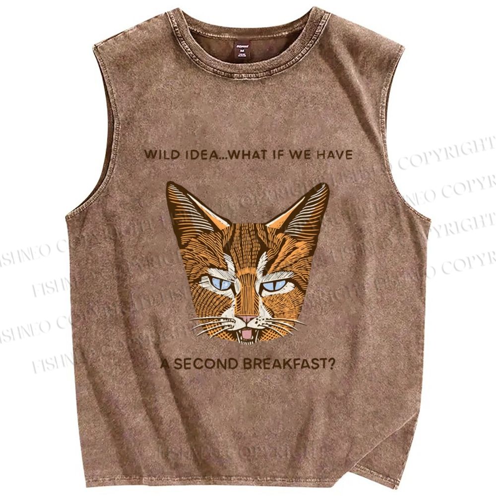 Unisex Cat Printed Washed Tank Top