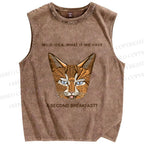 Unisex Cat Printed Washed Tank Top
